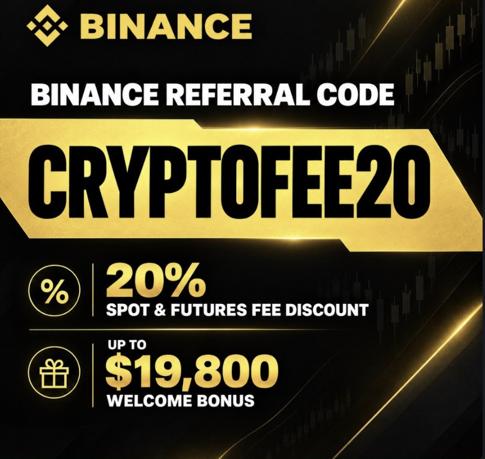 Binance Referral Code CRYPTOFEE20: 20% Fee Discount Spot & Futures + 19800 Welcome Bonus