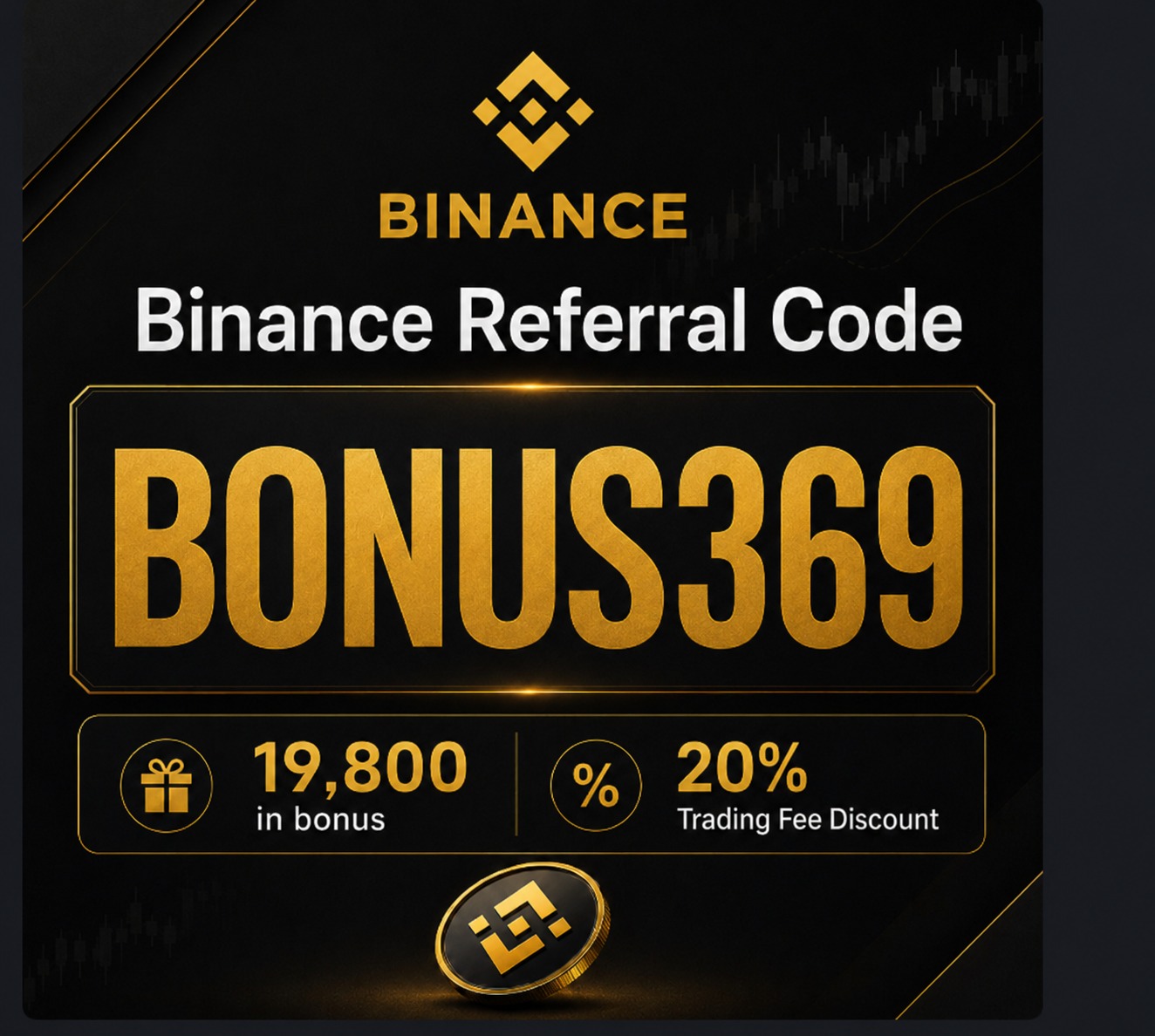 Binance Referral Code: BONUS369 - 19,800$ bonus and 20% Fee Discount